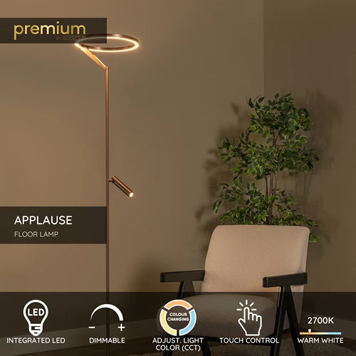 Lucide APPLAUSE - Floor lamp - Ø 33 cm - LED Dim. - CCT - 2700K/4000K - Coffee | Premium - USP